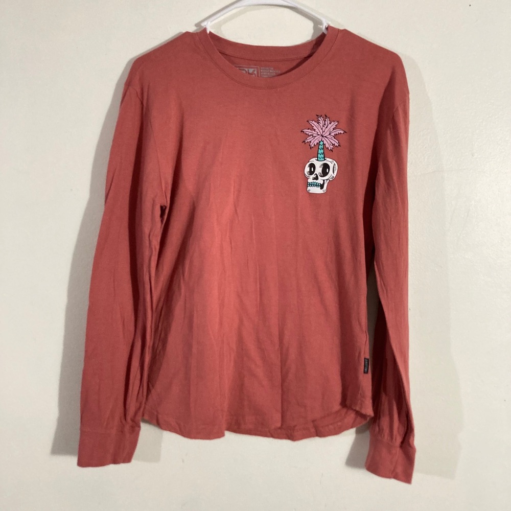 Dikotomy Long Sleeve T-Shirt Mens Small Salmon Pink Skull Palm Tree SKATE